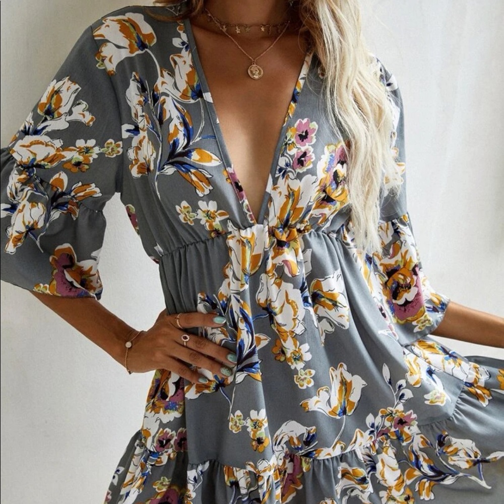 Floral Print Ruffle Hem Dress